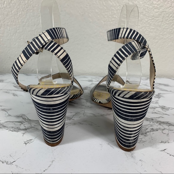 Boden Kristen Blue White Stripe Ankle Strap Heels - Picture 4 of 8